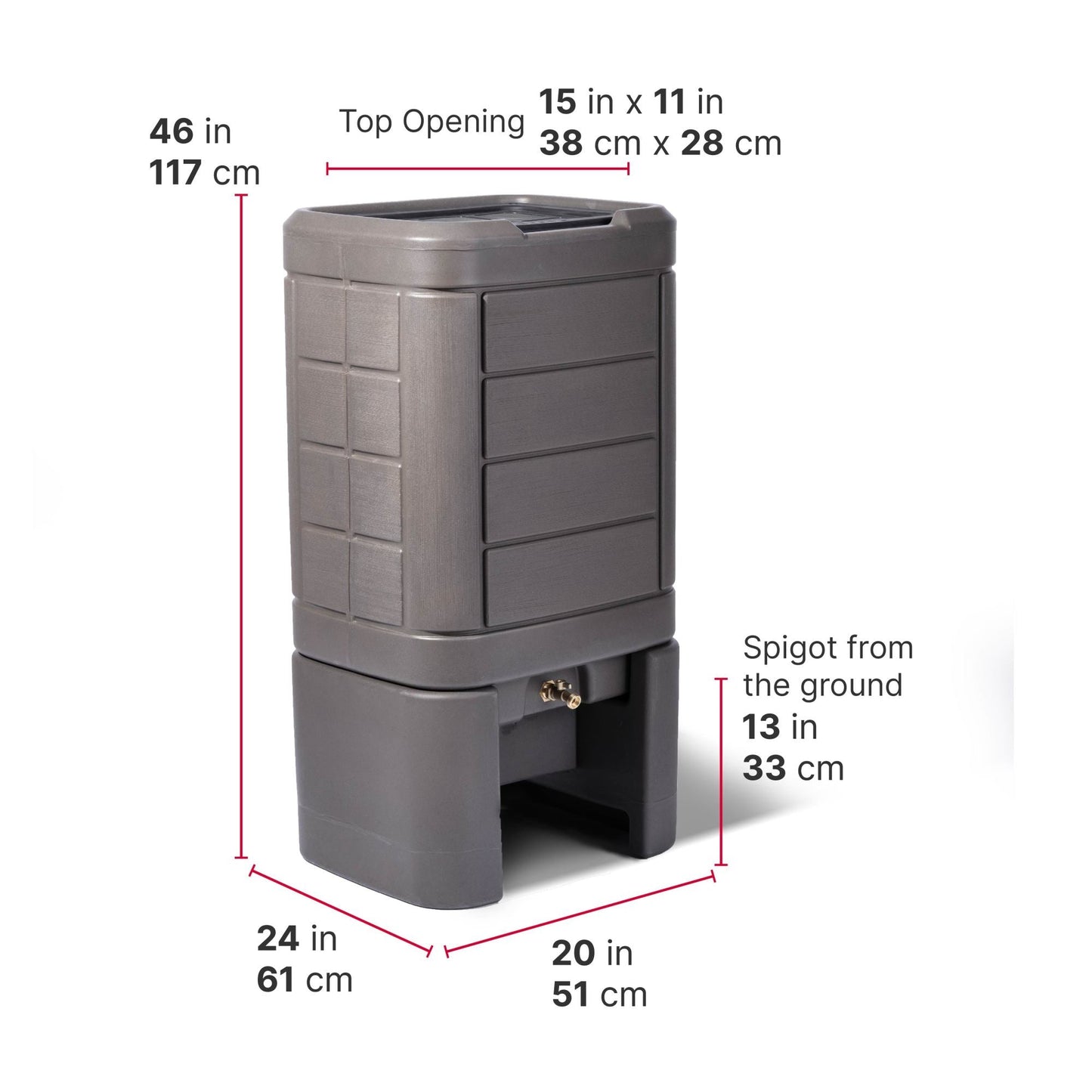Lakewood Rain Barrel and Stand™ dimensions