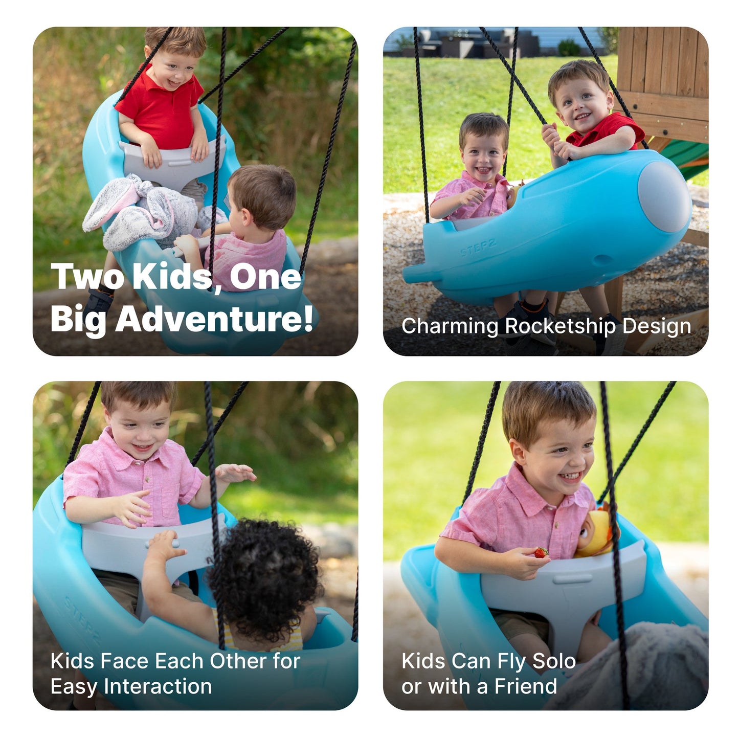 Rocket Swing For Two kids can use solo or with a friend