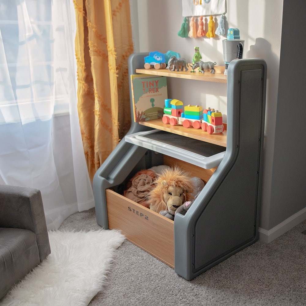 Harmony Toy Storage Box - Sage Gray with lid opened