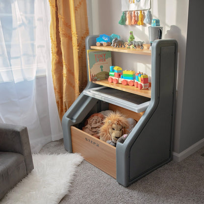 Harmony Toy Storage Box - Sage Gray with lid opened
