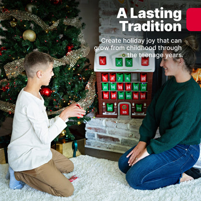 My First Advent Calendar with older child opening a bin