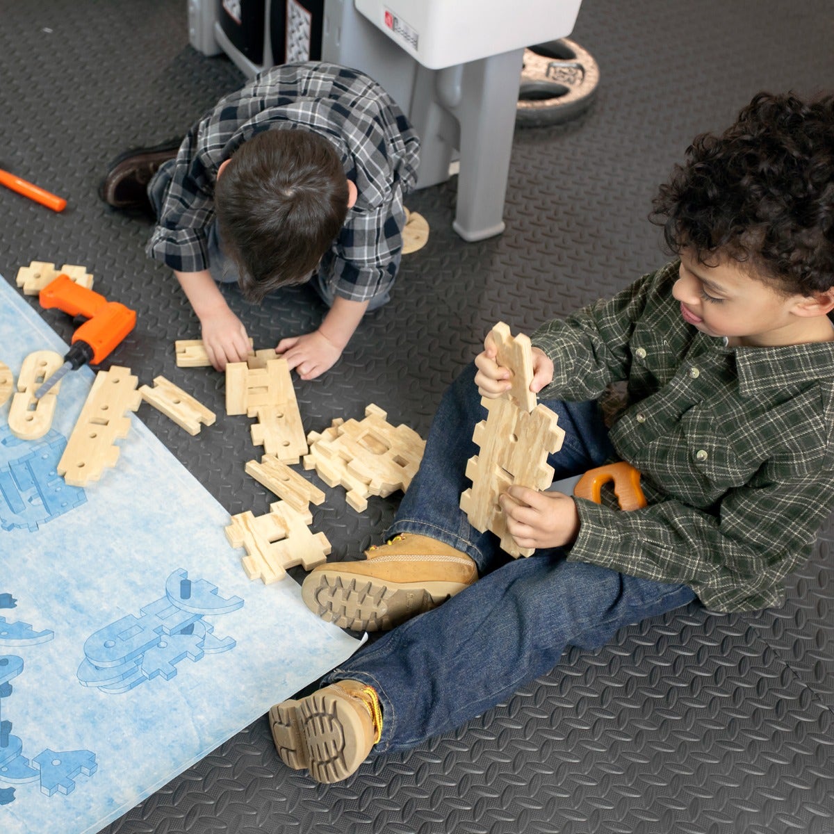 Pro Play Workshop and Utility Bench boys with projects