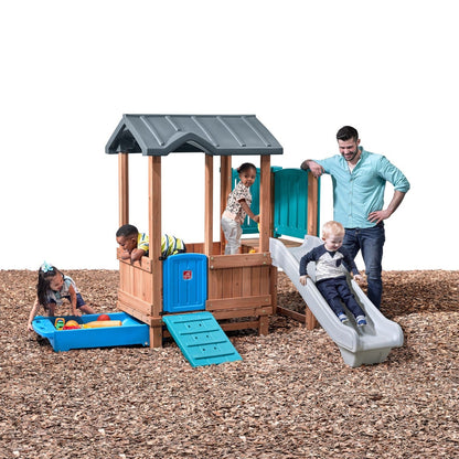 Woodland Adventure Playhouse & Slide kids playing