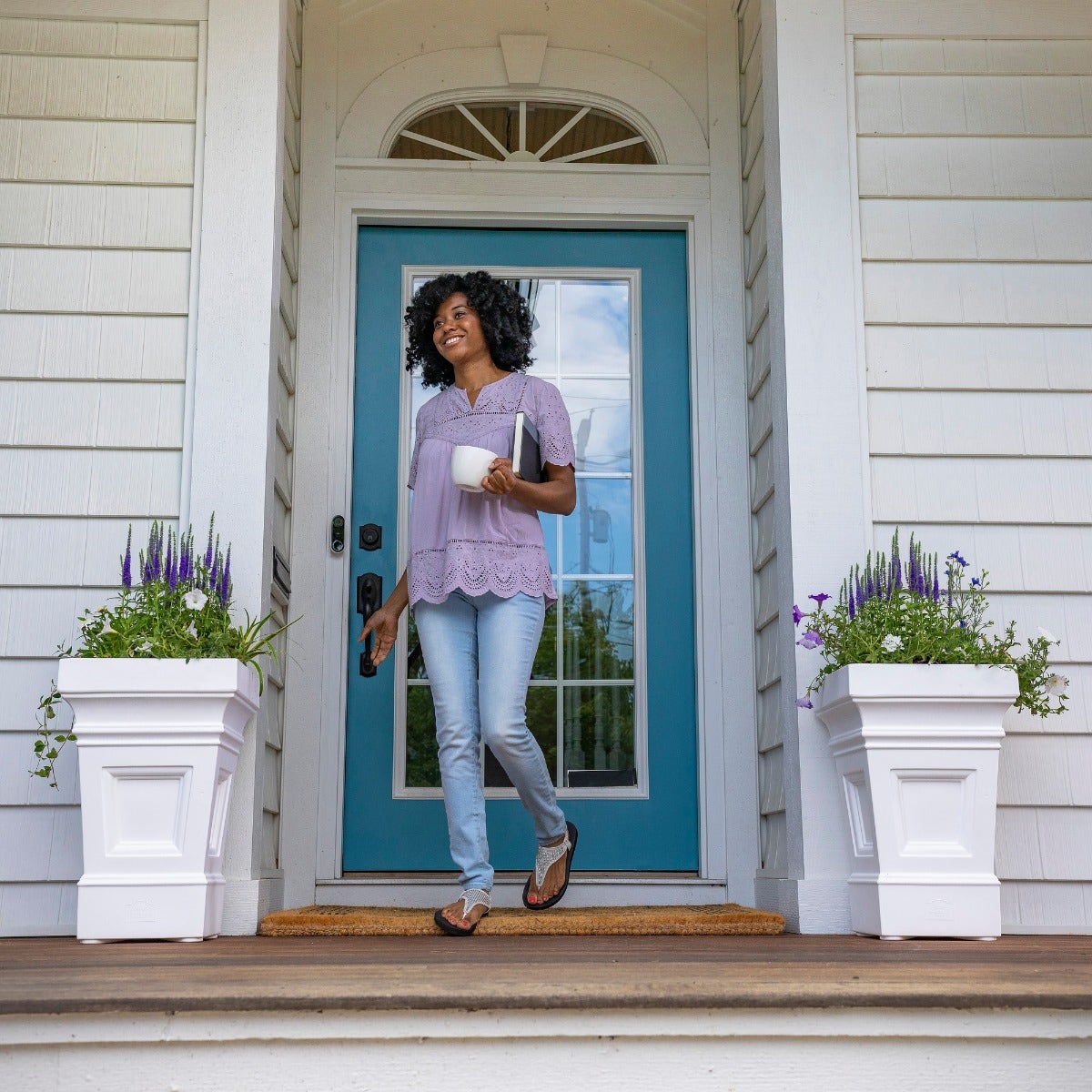 Atherton Planter Box  - Classic White 2 Pack porch view