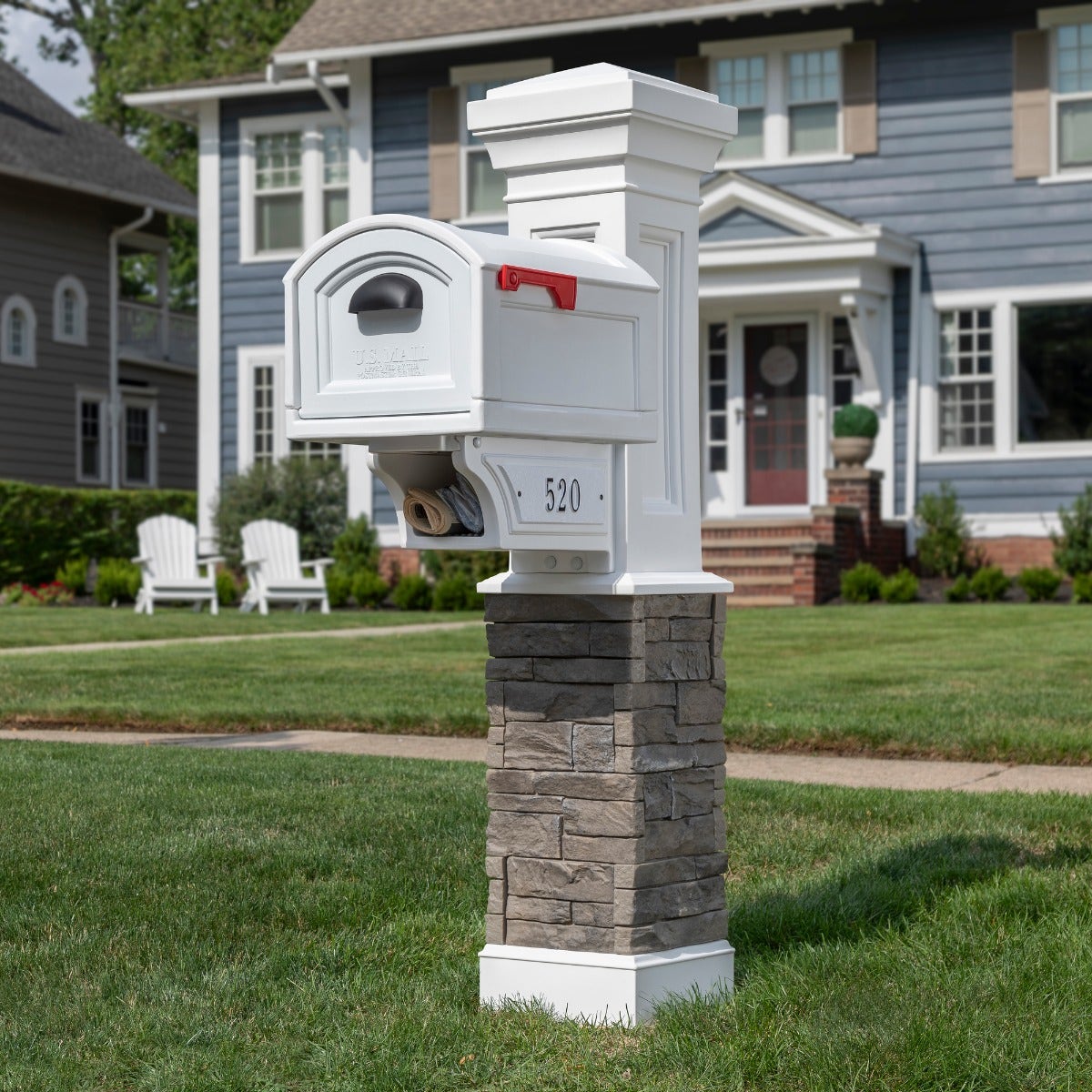 Town-to-Town XL Post-Mount Mailbox™ - White mounted to mail post.
