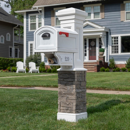 Town-to-Town XL Post-Mount Mailbox™ - White mounted to mail post.