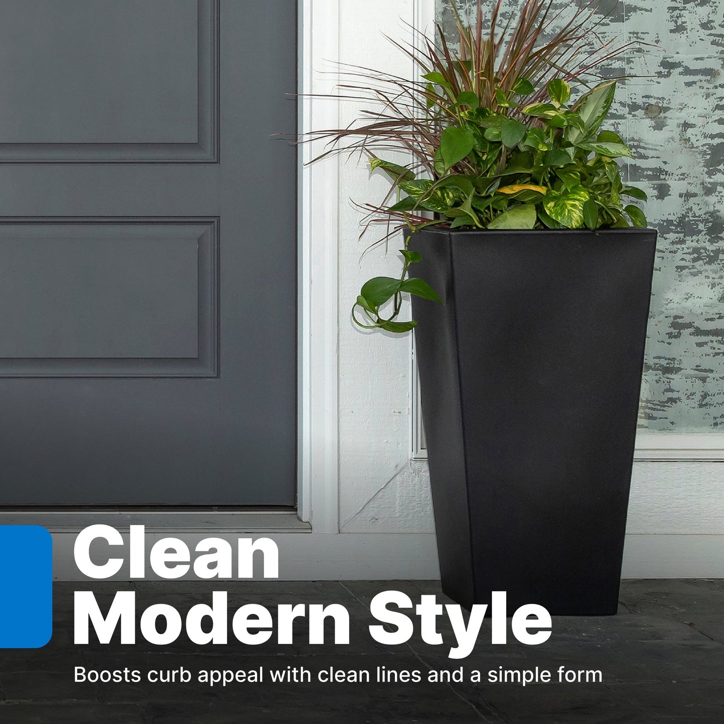 Tremont Tall Square Tapered Planter with clean lines and simple form