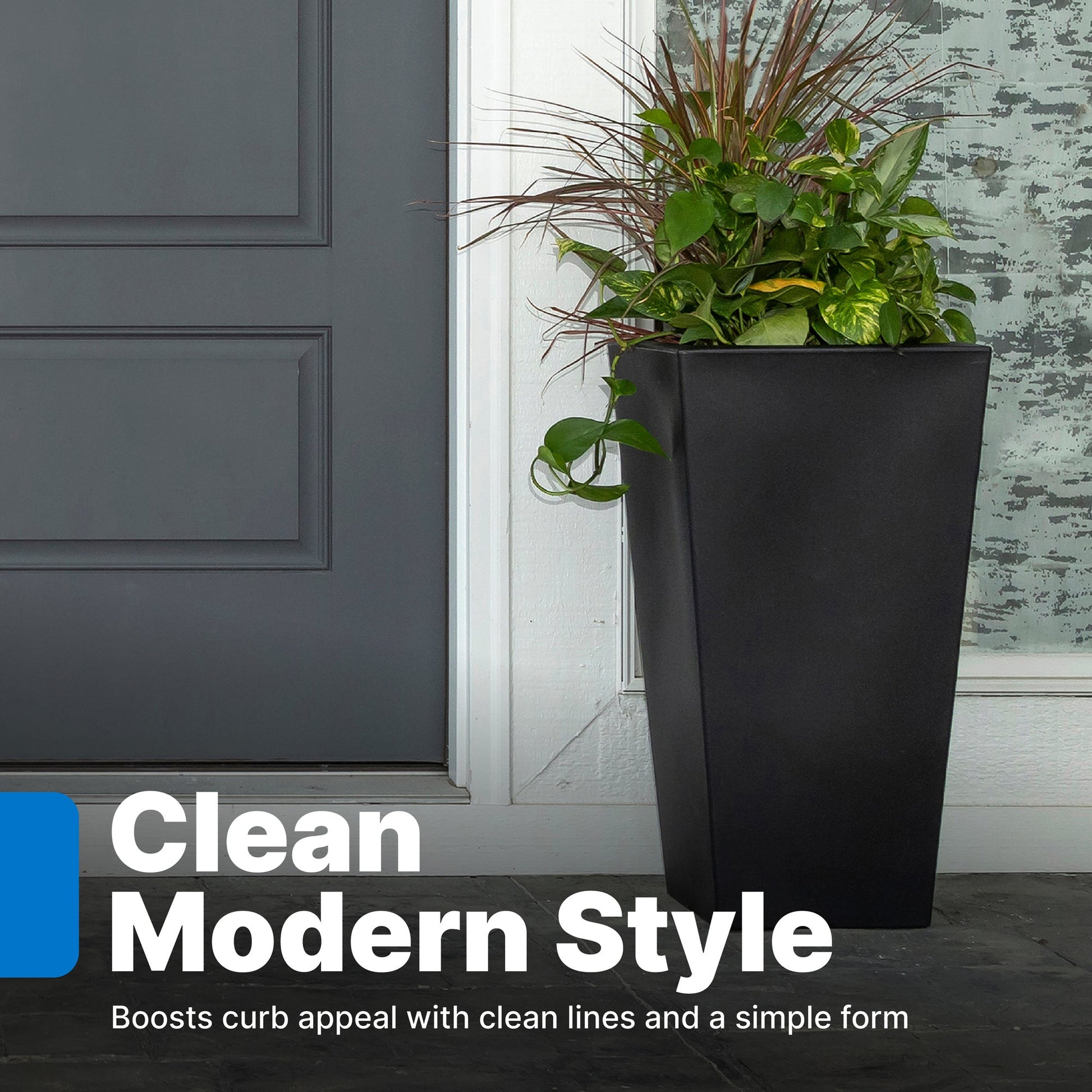 Tremont Tall Square Tapered Planter with clean lines and simple form
