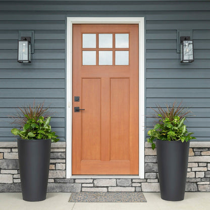 Tremont Tall Round Tapered Planter front porch with 2 planters.