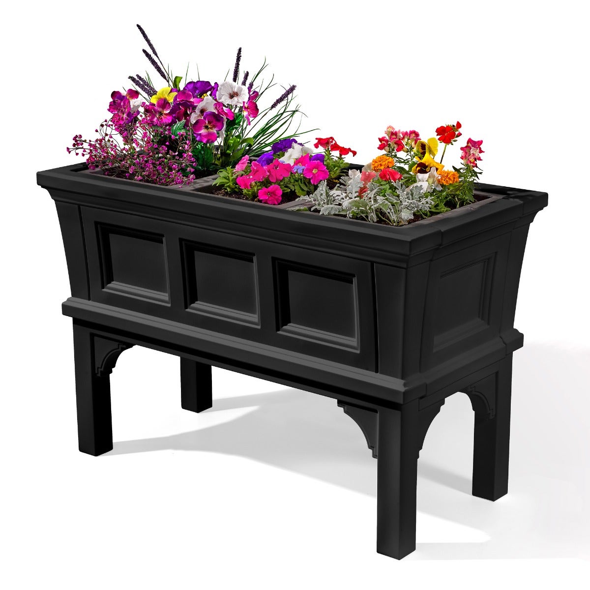 Atherton Raised Planter Onyx Black with flowers