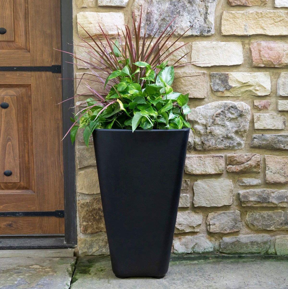 Bridgeview Tall Planter - Onyx Black outdoors