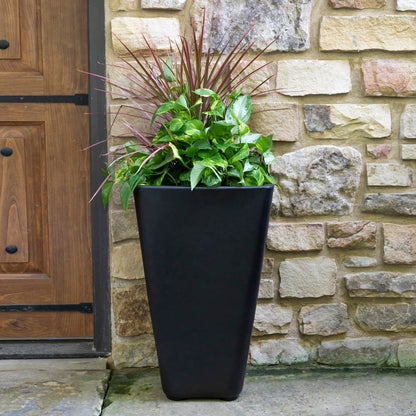 Bridgeview Tall Planter - Onyx Black outdoors