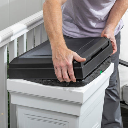 Atherton Trash Container™ - Classic White removing lid.
