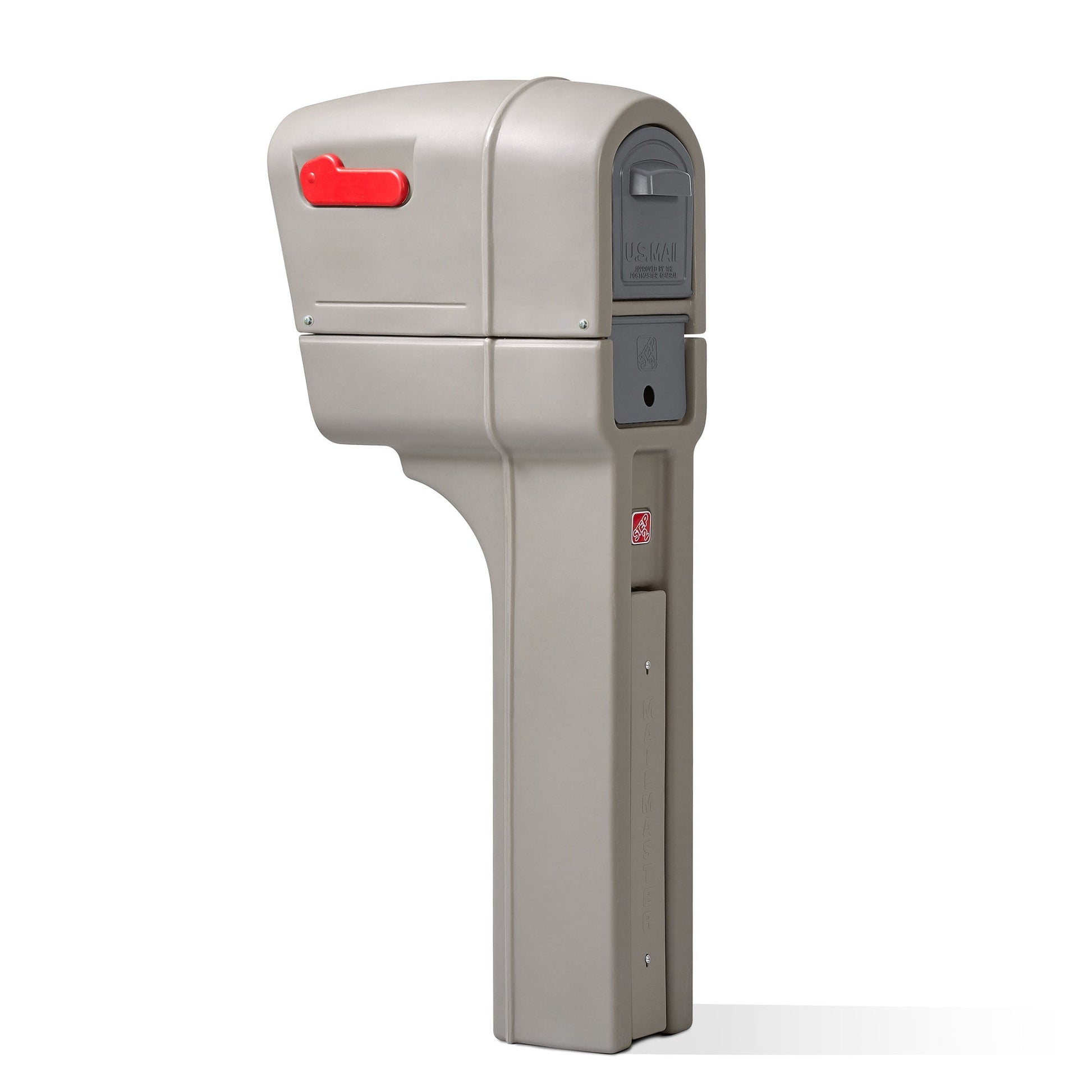MailMaster Plus Stone Gray side view of mailbox