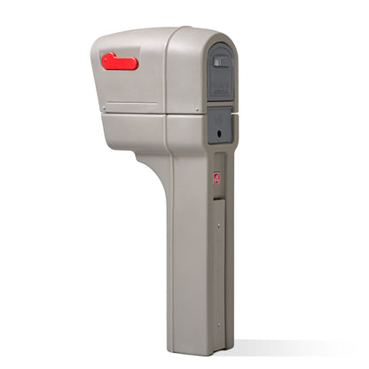 MailMaster Plus Stone Gray side view of mailbox