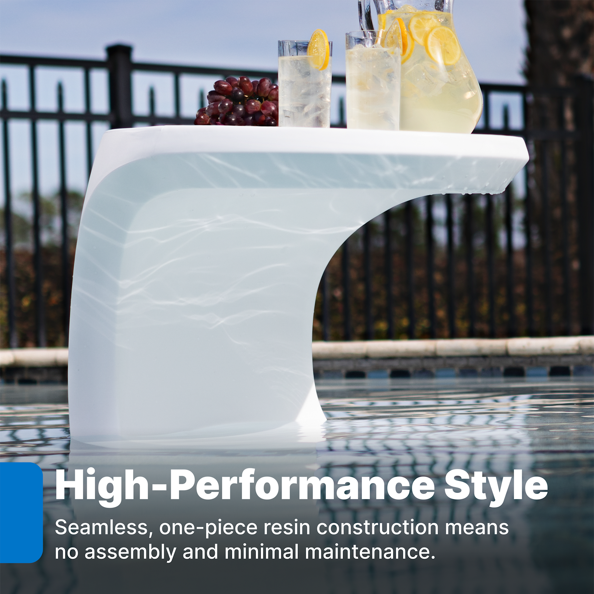 Mondello In-Pool Side Table™ one piece construction and no assembly