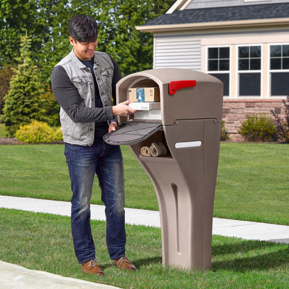 Mailmaster Xl Mailbox Mocha retrieving mail from front of unit