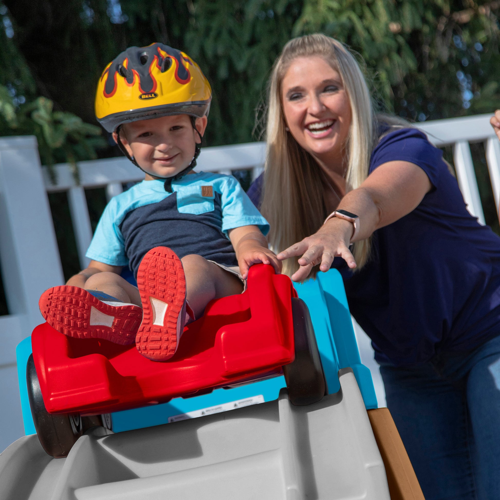 Extreme Thrill Coaster™ child ready to go down coaster