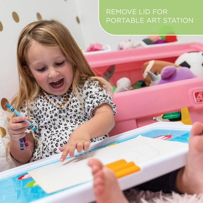 2 In Toy Box and Art Lid Pink removeable lid can be used for art projects.
