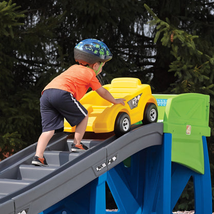 Extreme Coaster - kids push the coaster car up the stairs